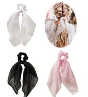 🌸 stylish rttyoa 3 pack polka dot daisy flower hair scarf scrunchies: satin silk, long tails, bowknot hair bands, elastic ponytail holder, donut hair ties for women & girls (style3) logo