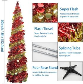 img 2 attached to WOKEISE 5ft Pop Up Pencil Tinsel Artificial Christmas Tree - Red & Gold: Perfect Indoor Holiday Party Decoration