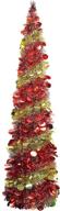 wokeise 5ft pop up pencil tinsel artificial christmas tree - red & gold: perfect indoor holiday party decoration logo