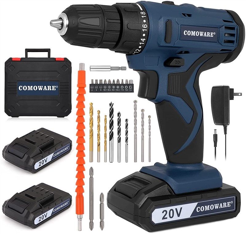 COMOWARE 120 Pcs Home Tool Kit with Drill, 20V Power Drill Cordless SE