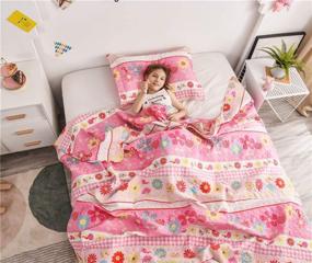 img 2 attached to 🌼 Twin Size Pink Daisy Flower Quilt Set for Kids - Microfiber Lightweight Soft Bedding Coverlets, All Season Bed Cover with 1 Quilt and 2 Pillow Shams