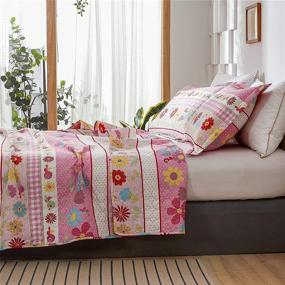 img 1 attached to 🌼 Twin Size Pink Daisy Flower Quilt Set for Kids - Microfiber Lightweight Soft Bedding Coverlets, All Season Bed Cover with 1 Quilt and 2 Pillow Shams