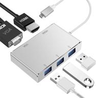 адаптер usb c hub 5 в 1: hdmi 4k, 1080p vga, 3 порта usb 3.0 - совместим с mac macbook air/pro, surface book, chromebook pixel, dell xps - weton usb 3.1 тип с мультипорт видео конвертер логотип