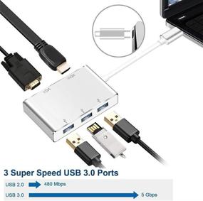 img 2 attached to Адаптер USB C Hub 5 в 1: HDMI 4K, 1080P VGA, 3 порта USB 3.0 - Совместим с Mac MacBook Air/Pro, Surface Book, Chromebook Pixel, Dell XPS - Weton USB 3.1 Тип С Мультипорт Видео Конвертер