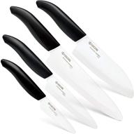 🔪 kyocera advanced ceramic revolution 4-piece knife set: high-quality black handle with white blades - perfect for chef's, santoku, utility, and paring logo