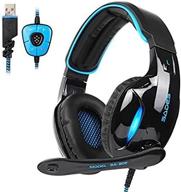 🎧 sades newest sa902 gaming headset: immersive 7.1 channel surround sound, noise isolating mic, led light - pc/mac gamers (black blue) логотип