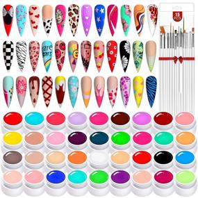 img 4 attached to 💅 Saviland Gel Paint Kit - 36 Colors Rainbow Candy Gel Nail Polish Set | Pink Nude White Blue Black Soak Off UV/LED Gel Polish Nail Kit with 15pcs Nail Brush for Nail Art Design