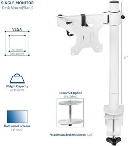 img 3 attached to 🖥️ VIVO STAND-V001W: Универсальное белое настольное крепление для ЖК-мониторов от 13 до 27 дюймов - полностью регулируемое, наклонное, артикулированное, совместимое с VESA