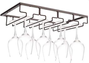 img 4 attached to 🍷 Brown Metal Wine Glass Rack - Under Cabinet Stemware Holder Organizer with 4 Rows for Glasses Storage, Perfect for Bar or Kitchen