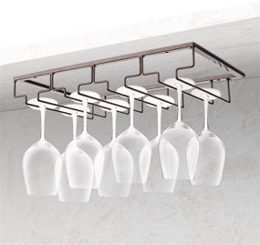 img 3 attached to 🍷 Brown Metal Wine Glass Rack - Under Cabinet Stemware Holder Organizer with 4 Rows for Glasses Storage, Perfect for Bar or Kitchen