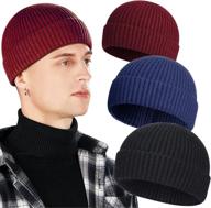 🧣 warm and stylish 3-pack wool fisherman beanies for men: short knit watch cap cuffed trawler hats logo