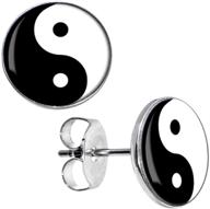 🌗 dianal boutique stainless steel yin yang symbol earrings: stunning 2-tone studs gift boxed for fashionistas logo