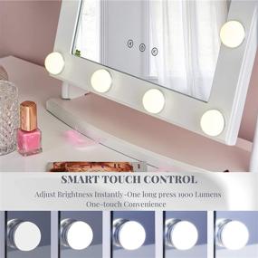 img 1 attached to 💄 LUXFURNI Hollywood Lighted Vanity Makeup Mirror: Glamorous Touch Control Dimmable Cold/Warm Light, Adjustable Angle for Dressing Table (White)