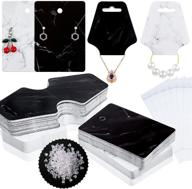 800-piece earring necklace card jewelry display and holder set with 200 marble display cards, 200 self-seal bags, and 400 earring backs - black and white logo