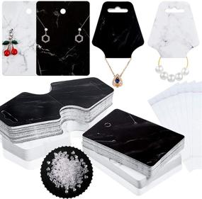 img 4 attached to 800-Piece Earring Necklace Card Jewelry Display and Holder Set with 200 Marble Display Cards, 200 Self-Seal Bags, and 400 Earring Backs - Black and White