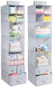 img 4 attached to 🔖 mDesign Soft Fabric Over Closet Rod Hanging Storage Organizer - 7 Shelves, 3 Drawers - Child/Kids Room/Nursery - Polka Dot - 2 Pack (Light Gray/White Dots)