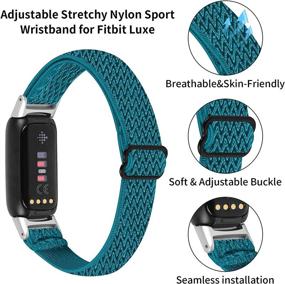 img 3 attached to 📿 OCEBEEC 2 Pack Elastic Bands for Fitbit Luxe - Adjustable Stretchy Nylon Wristbands for Fitness Tracker - Steel Blue+Night Blue