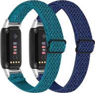 📿 ocebeec 2 pack elastic bands for fitbit luxe - adjustable stretchy nylon wristbands for fitness tracker - steel blue+night blue logo