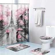 🚿 enhance your bathroom decor with britimes 4 piece shower curtain sets: oil painting paris theme, non-slip rugs, toilet lid cover and bath mat included! logo