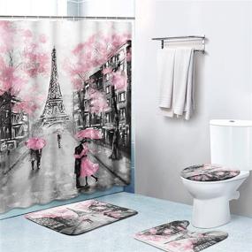 img 4 attached to 🚿 Enhance Your Bathroom Decor with Britimes 4 Piece Shower Curtain Sets: Oil Painting Paris Theme, Non-Slip Rugs, Toilet Lid Cover and Bath Mat Included!