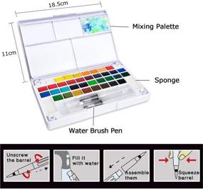 img 3 attached to 🎨 Набор для акварели Kalolary для малевания в полевых условиях - 36 разноцветных цветов, портативный карманный набор для акварели для детей и взрослых - идеальный набор красок для акварельных работ, рисования мультфильмов и путешествий - в комплекте подарочный футляр.