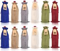 diyasy christmas burlap wine gift bags (12 pcs) - with drawstring, 24 snowflake tags, and jute twine - ideal for christmas, wedding, birthday, holiday party logo