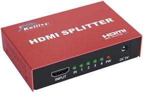 img 4 attached to KELIIYO 1x4 HDMI Splitter V1.4b with AC Adapter - Ultra HD 1080P 4K@30Hz, 3D Resolutions, 1 Input 4 Outputs, Red