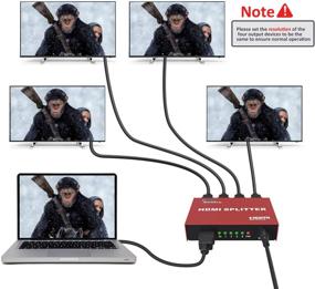 img 3 attached to KELIIYO 1x4 HDMI Splitter V1.4b with AC Adapter - Ultra HD 1080P 4K@30Hz, 3D Resolutions, 1 Input 4 Outputs, Red