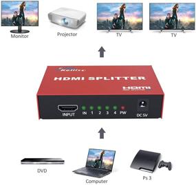 img 2 attached to KELIIYO 1x4 HDMI Splitter V1.4b with AC Adapter - Ultra HD 1080P 4K@30Hz, 3D Resolutions, 1 Input 4 Outputs, Red