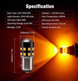 img 3 attached to BRISHINE Super Bright LED Bulbs for Turn Signal & Side Marker Lights - 4-Pack Amber Yellow 1157 LED Bulbs with Projector, Non-Polarity, 24-SMD Chipsets