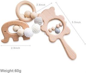 img 3 attached to 🐘 Bopoobo Organic Wooden Teething Toy - Crochet Beads & Elephant Rattle Set for Infants, Handmade & Eco-Friendly Montessori Baby Teether - 2PCS