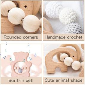 img 2 attached to 🐘 Bopoobo Organic Wooden Teething Toy - Crochet Beads & Elephant Rattle Set for Infants, Handmade & Eco-Friendly Montessori Baby Teether - 2PCS