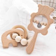 🐘 bopoobo organic wooden teething toy - crochet beads & elephant rattle set for infants, handmade & eco-friendly montessori baby teether - 2pcs logo