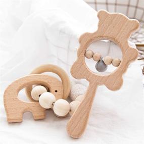 img 4 attached to 🐘 Bopoobo Organic Wooden Teething Toy - Crochet Beads & Elephant Rattle Set for Infants, Handmade & Eco-Friendly Montessori Baby Teether - 2PCS