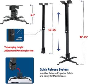 img 2 attached to 🔧 Black Projector Mount with Extendable Arms, Adjustable Height, Quick Release - Homcine Universal Ceiling/Wall Mount Bracket Holder/Hanger for Epson, Optoma, Benq Projectors