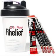 🍒 dr. riggs' rhelief - natural pain & joint relief drink mix supplement starter pack with shaker bottle, cherry flavor (5 count) logo