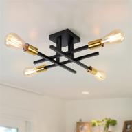 💡 black and gold industrial farmhouse lighting fixtures, mid-century modern chandelier for kitchen, dining room, bedroom, study, living room - semi flush mount ceiling 4 light logo