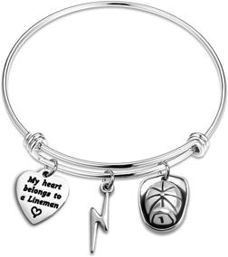 img 4 attached to 💓 WUSUANED My Heart Belongs to A Lineman: Lightning Helmet Charm Bracelet - Perfect Lineman Jewelry Gift for Mom, Wife, Girlfriend