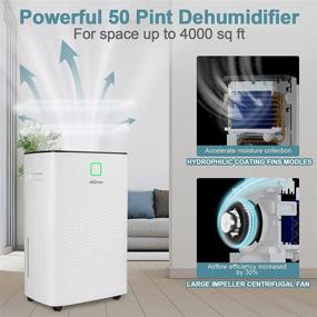 img 2 attached to 🌬️ HOGARLABS 4000 Sq Ft 50 Pint Dehumidifier with Continuous Drain Hose and Digital Control Panel for Medium to Large Rooms