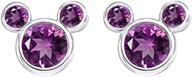 🐭 mickey earrings for girls: sterling silver, hypoallergenic, friendship amethyst white pink crystal cubic zircons mouse stud earrings - perfect gift for women and girls with jewelry box (f1758) logo