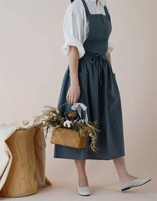 img 2 attached to 🌸 Durable and Stylish Women's Cotton Linen Cross Back Apron with Pockets - Perfect for Gardening Works and Pinafore Dress