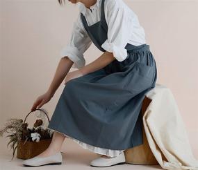img 1 attached to 🌸 Durable and Stylish Women's Cotton Linen Cross Back Apron with Pockets - Perfect for Gardening Works and Pinafore Dress