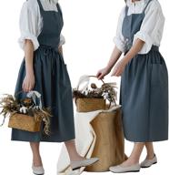 🌸 durable and stylish women's cotton linen cross back apron with pockets - perfect for gardening works and pinafore dress логотип
