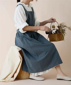 img 3 attached to 🌸 Durable and Stylish Women's Cotton Linen Cross Back Apron with Pockets - Perfect for Gardening Works and Pinafore Dress