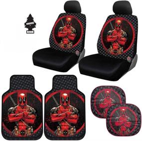 img 4 attached to Yupbizauto Marvel Deadpool Car Seat Covers, Floor Mats, Spring Sunshades Set + Air Freshener