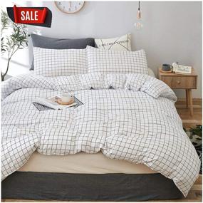 img 4 attached to 😴 YZZ COLLECTION Kids Twin Bedding Duvet Cover Set - Premium Microfiber - Grid Pattern - 3pcs: 1x Duvet Cover, 2X Pillowcases - Comforter Cover with Zipper Closure