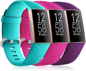 img 4 attached to 3 пачки ремешков Maledan для Fitbit Charge 3 и Charge 4 - слива, изумрудный и розовый цвета - Подходит для женщин и мужчин (Большой)