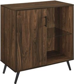 img 2 attached to 🎯 Stylish and Functional: Walker Edison Saxon Mid Century Modern Accent Cabinet with Glass Shelf, 30 Inch in Dark Walnut