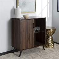 🎯 stylish and functional: walker edison saxon mid century modern accent cabinet with glass shelf, 30 inch in dark walnut logo