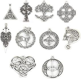 img 4 attached to 🔗 JGFinds Celtic Knot Charm Pendants: 20-Pack Antiqued Silver Tone Set - Mixed Styles, 2 of Each